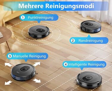 Робот-пилосос 2-в-1 з функцією миття підлоги Tikom G8000 Max, 5000Pa, самостійна зарядка, Wi-Fi, 150 хв, для тварин, килимів, твердих підлог, чорний