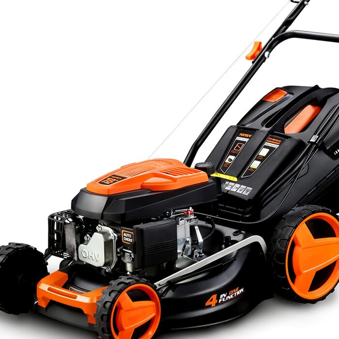 Бензиновий газонокосарка FUXTEC FX-RM4346 4-в-1 з приводом на задні колеса, ширина косіння 42 см, 46 см об'єм двигуна, 40л травоспікач