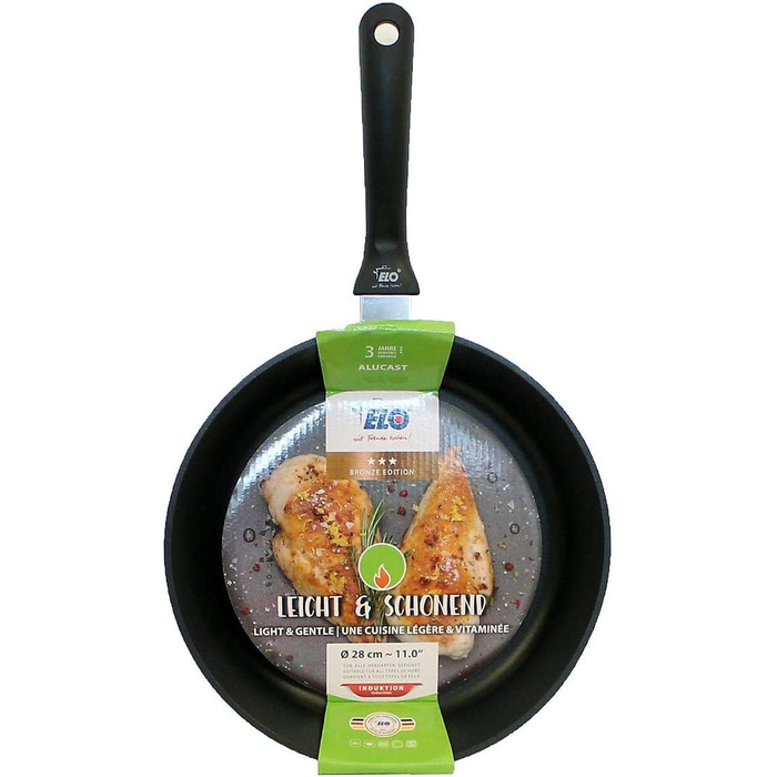 Сковорода для млинців ELO Ø 28 см, енергозберігаюча, з антипригарним покриттям, для всіх варильних поверхонь, можна мити в посудомийній машині, чорна (Alucast, 24 см)