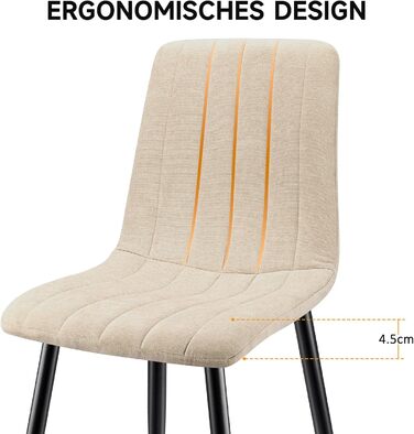 Набір обідніх стільців для вітальні/кухні, тканина льон, м'які стільці на металевих ніжках, колір хакі (8, бежеві вертикальні смуги)