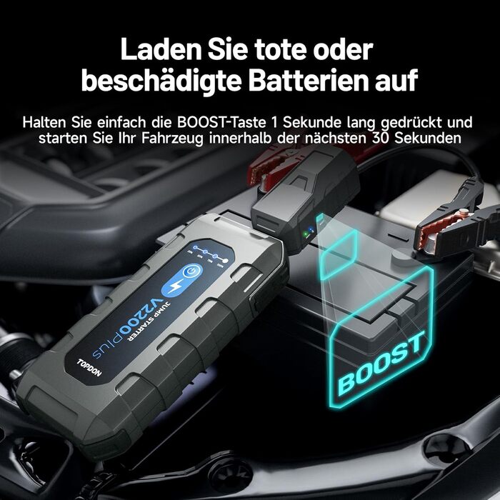 TOPDON JS3000 Powerbank для запуску двигуна, 12V, 24000mAh, 2200A, для бензинових (9.0L) та дизельних (7.0L) двигунів, з EVA-чохлом