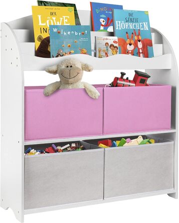 ОНВАЯ Дитячий Фінн Білий Дитяча полиця з коробками Зберігання книг та іграшок Органайзер для дитячої кімнати (етажерка рожева)