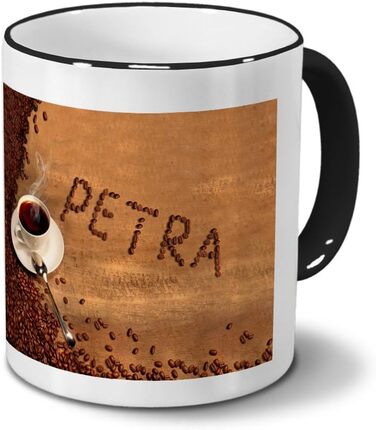 Кружка з ім'ям Петра - Мотив кавових зерен - Іменна кружка, Кавова кружка, Кружка - Чорна