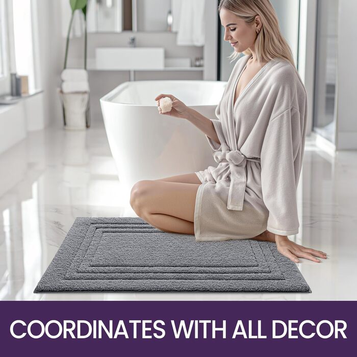 Килимок для ванної кімнати DEXI 60 x 110 см, м'який, нековзний, миючий, сірий