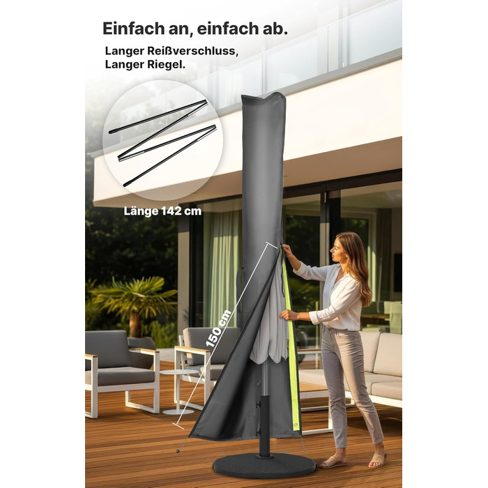 Чохол для парасольки Menz 2-4 м, 420D Oxford, водонепроникний, UV-стійкий, вітростійкий, для саду, антрацит, 225 × 35/50 см