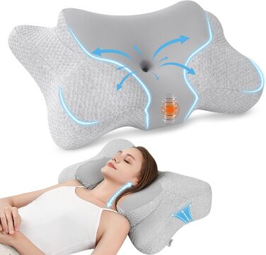 Подушка для шиї Jiaao Memory Foam, комфорт для всіх положень сну, можна прати, 64x39x13 см (Butterfly)