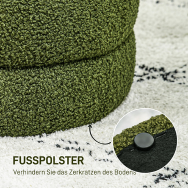 Пуф HOMCOM, круглий, з м'якою оббивкою Teddy Fleece, до 120 кг, діаметр 40x45 см, зелений