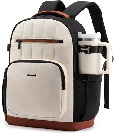 LOVEVOOK Рюкзак для жінок, водонепроникний шкільний рюкзак для підлітків, легка сумка-мішок з відділенням для ноутбука (17,3 дюйми), для вчителів, школи, університету, офісу, роботи (бежевий+коричневий+чорний)