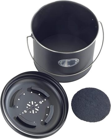 Відро для компосту WENKO Nero 6 л, металеве, силіконове кільце, 3 фільтри з активованим вугіллям, нейтралізація запаху, етикетка з написом, Ø 22,5 x 22,5 см, чорне
