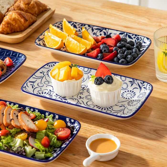 Набір тарілок Vancasso SELENE, 6 шт., прямокутні, 22x13 см, блакитні - для закусок, суші, десертів, фруктів