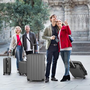 Набір валіз LALAHO 3/4/5 шт. з косметичками, жорсткий корпус ABS, сірий колір. Ідеальний для подорожей та ручної поклажі