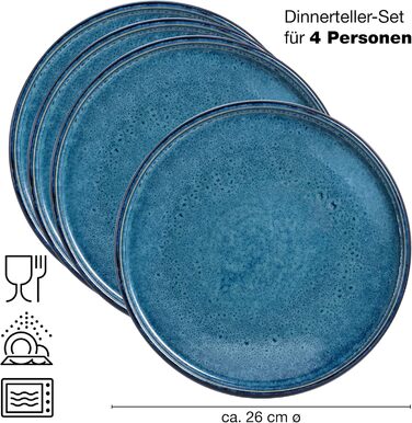 Набір тарілок Moritz & Moritz SOLID, 4 шт., 26 см, кераміка, блакитний колір, для сервірування