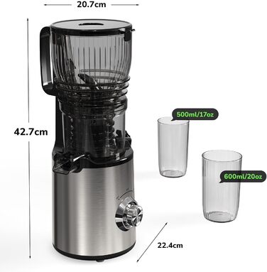 Електричний соковитискач Slow Juicer: для овочів та фруктів, 148 мм, 2 л, легкий у чищенні, з 2 чашками
