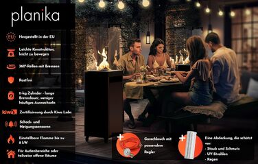 Газовий обігрівач Planika Faro – 8kW, чорний, для тераси та саду, з кришкою, 36 x 36 x 150 см (Газовий балон не входить у комплект)