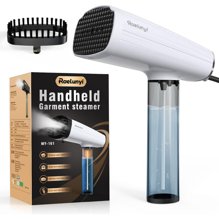 Парфукат Raelunyi 1300W: портативний відпарювач для одягу, для дому, подорожей та офісу (білий)