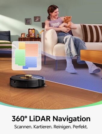 Робот-пилосос Vexilar з функцією миття підлоги, 8000Pa, LiDAR-навігація, 5 карт, 180 хв роботи, 50dB, керування через додаток та голосовий помічник, для твердих поверхонь та килимів, золотий