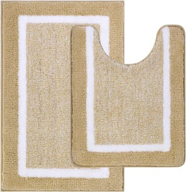 М'який килимок для ванної кімнати Pauwer Set 3 шт., мікрофібра, вбираючий, з антиковзаючим покриттям, комплект килимків для ванної, туалетного килимка та килимка перед ванною (Бежевий, 50x80+50x60 см)