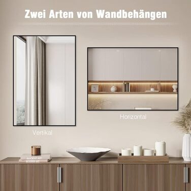 Круглий дзеркало Boromal Schwarz з реміннем, великий настінний дзеркало для ванної кімнати, вітальні, спальні, передпокою, 50x70 см