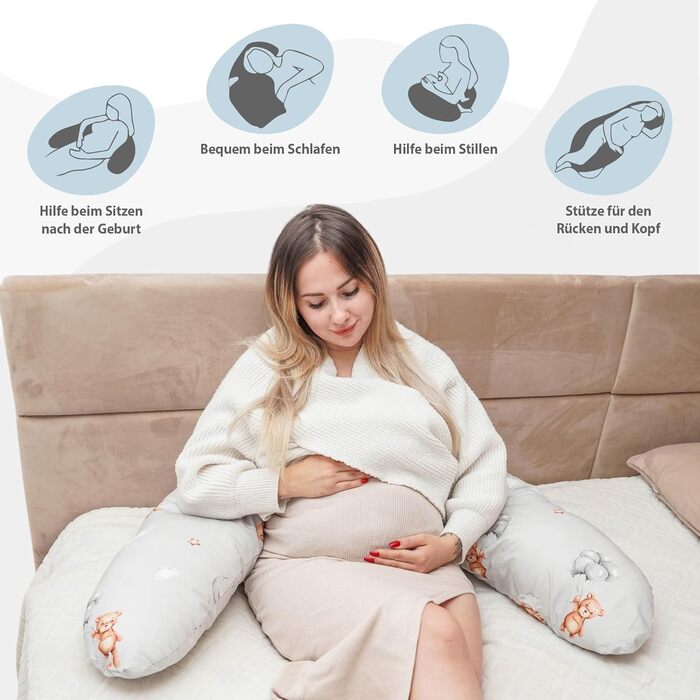 Подушка для вагітних Totsy Baby Stillkissen XXL - 190 см, бавовна, Oeko-Tex, бежева з зірками