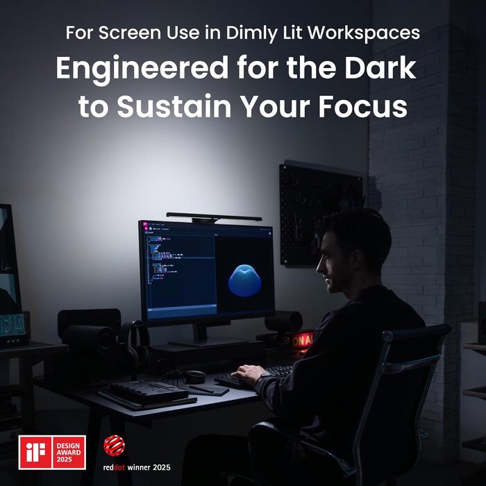 BenQ ScreenBar Halo 2 – LED-лампа для монітора з бездротовим контролером, без відблиску, регульованою яскравістю та колірною температурою, для захисту очей, USB-живлення