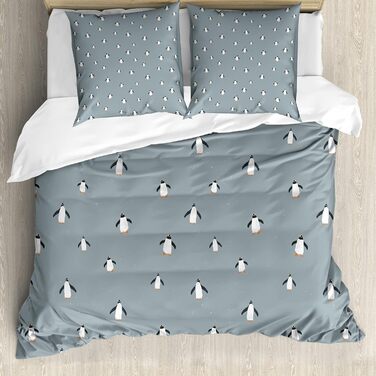 Набір підковдр для пінгвінів для односпальних ліжок, мінімальний птах арктичної фауни, захист від кліщів для алергіків підходить з наволочкою, (155 см x 200 см - 80 x 80 см, синій, сірий, темно-сірий)