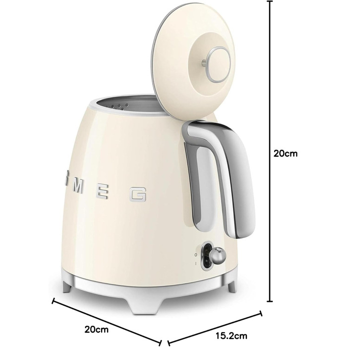 Електричний чайник Smeg KLF05CREU, 0.8 л, кремовий, з нержавіючої сталі, з автовимкненням та індикатором рівня води