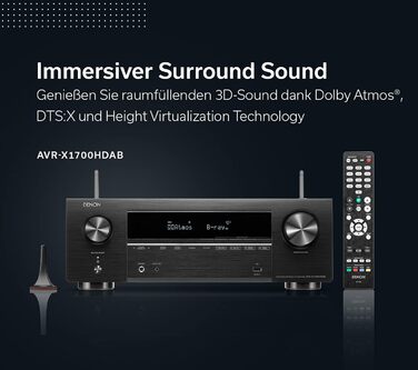 Канальний AV-ресивер Denon AVR-X1700HDAB, Dolby Atmos, DTSX, 8K HDMI, Bluetooth, Wi-Fi, HEOS, Alexa, 7.2-