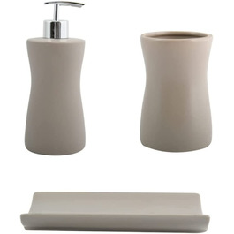 Аксесуари для ванної кімнати MSV керамічні з 3 предметів-дозатор мила, мильниця, чашка для чищення зубів (Palma Taupe)