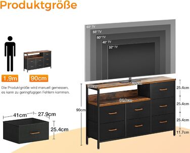 Комод Coleshome з висувними ящиками, LED-підсвічуванням, 2 USB-портами та розетками, 7 тканинних ящики, 132*30*89 см (Ретро колір)