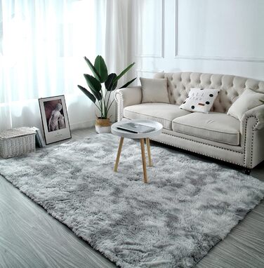 Килим Linyingdian Ultra Soft 160x230см, світло-сірий пухнастий, сучасний, підходить для дітей та віталень