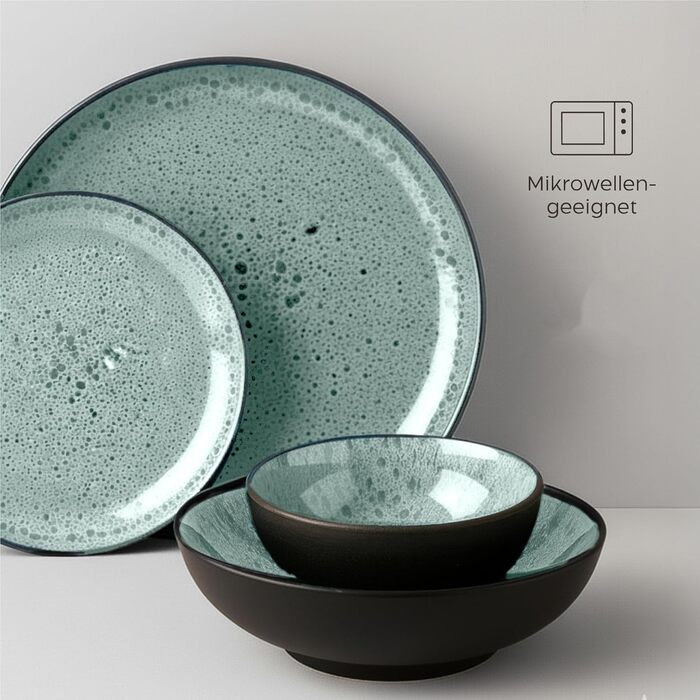Набір посуду Twinzee Steingut 24 частини для 6 осіб: тарілки та миски, сервіз з каменю, колекція Riviera Sage