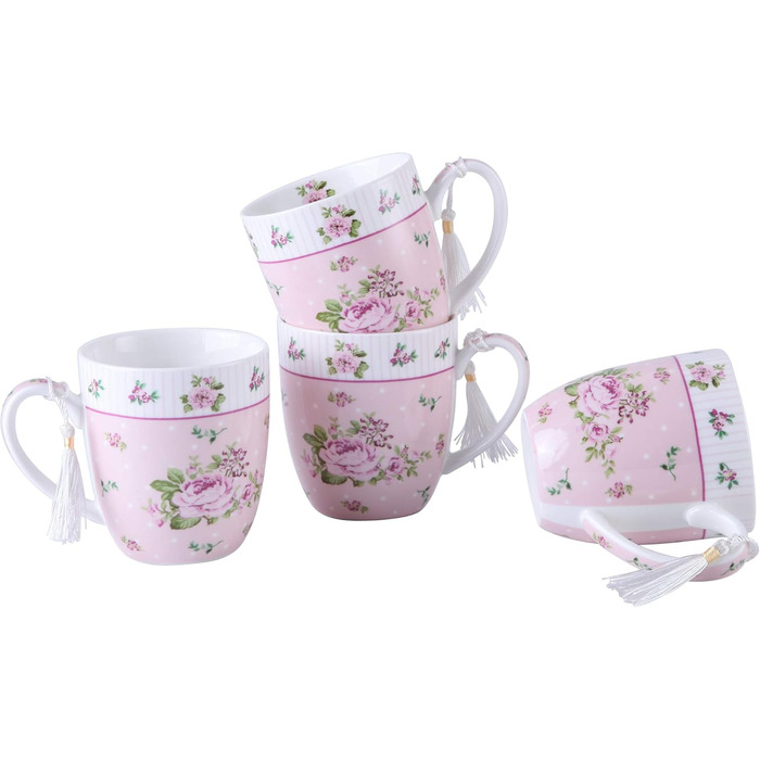 Набір чашок для кави London Boutique K414, рожевий, 330 мл, 4 шт. - кераміка, вінтажний стиль, для подарунка