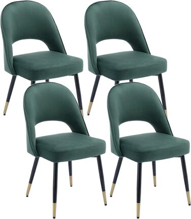 Набір з 2 м'яких крісел з велюру для вітальні та кухні. Сучасний дизайн, без підлокітників, металеві ніжки. 2 шт. (4 шт., зелений)