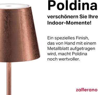 Zafferano Poldina Pro: Бездротова LED-лампа настільна з торшевим керуванням, 2200-3000K, 38 см, мідь