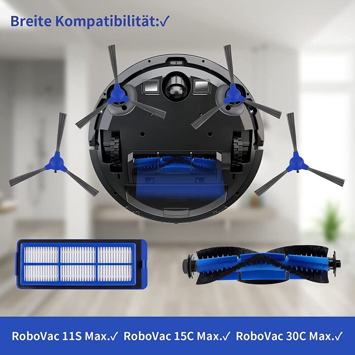 Комплект аксесуарів для пилососа KEEPOW 10 запчастин для Eufy RoboVac 11s Max RoboVac 15C Max RoboVac 30C Max, 1 рулонна щітка 3 Hepa-Fi