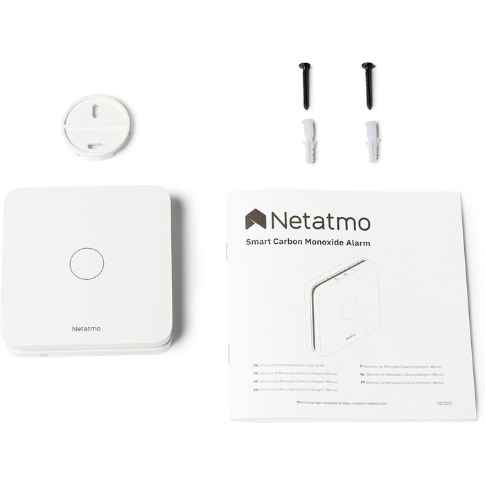 Виявник чадного газу Netatmo - бездротовий, з Wi-Fi, батарея на 10 років, 85 дБ, самотестування, не потребує Smart Home, сертифікація EN 50291 та NF