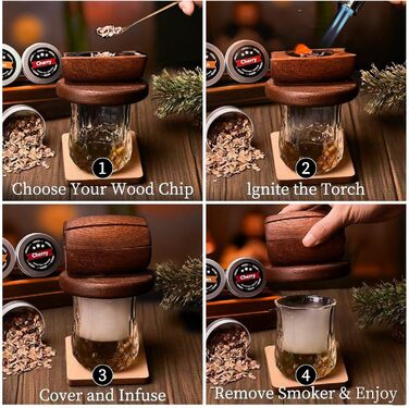 Набір для копчення коктейлів: 6 смаків, дерев'яні чіпси, форми для льоду, 2 склянки. Ідеальний подарунок для чоловіків