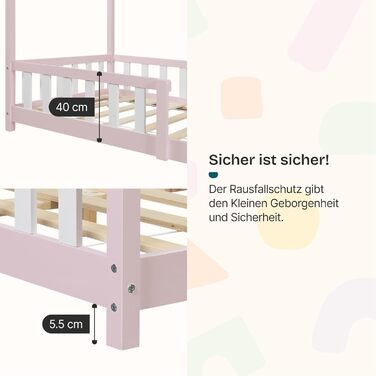 Ліжко дитяче en.casa Hesel, біле, з бортиками та ламелями, Montessori, 120x200 см