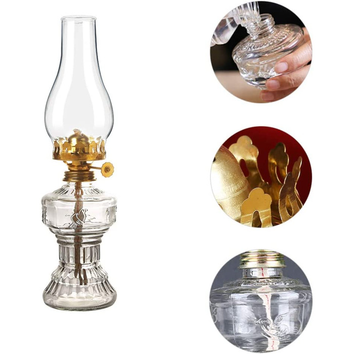 Скляна гасова лампа OSALADI старовинна скляна гасова лампа, масляна лампа з прозорою основою, побутова аварійна лампа для весілля, спальна лампа