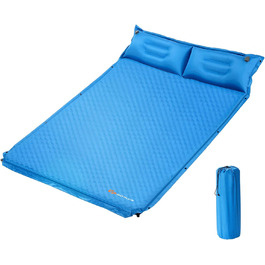 Килимок для сну для кемпінгу COSTWAY Самонадувний, кемпінговий килимок на 2 особи з подушкою, надлегкий, водонепроникний, надувний матрац Кемпінговий матрац Спальний килимок для кемпінгу, походів, пляжу, подорожей синій
