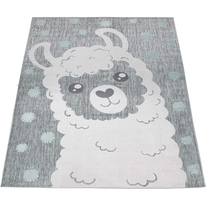 Дитячий килим для дитячої кімнати на відкритому повітрі Дитячий килим для хлопчиків для дівчаток Ігровий килим Llama Design Grey, розмір (80 x 150 см)