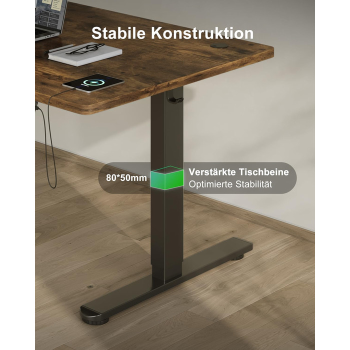 Регульований стіл Devoko 200x80 см з USB-C, електричний, мобільний, з органайзером для кабелів, білий/вінтажний коричневий