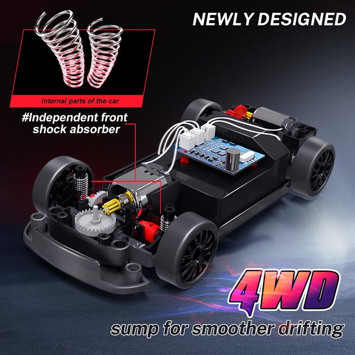 RC Drift Car ACAMMZAR 1:24, 4WD, 20 км/год, з LED підсвіткою, 2 акумулятори, для дітей від 4 років та дорослих - блакитний S815