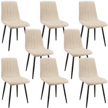 Набір обідніх стільців для вітальні/кухні, тканина льон, м'які стільці на металевих ніжках, колір хакі (8, бежеві вертикальні смуги)