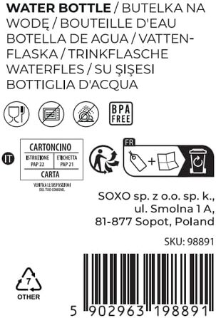 Пляшка для води MOMO WAY 1 л, пляшка для води з тритану без бісфенолу А, багаторазова спортивна пляшка для школи, спорту, фітнесу, подарунок для чоловіків, жінок і дітей, пудра рожева світло-рожева (600 мл, м'ята 600 мл)