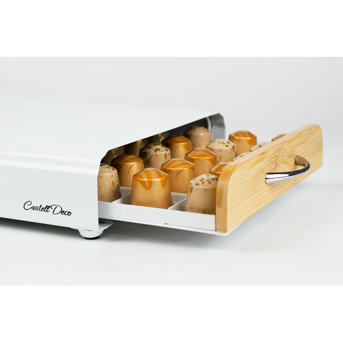 Організатор для капсул Nespresso, металевий, на 50 капсул, білий (з бамбуком)