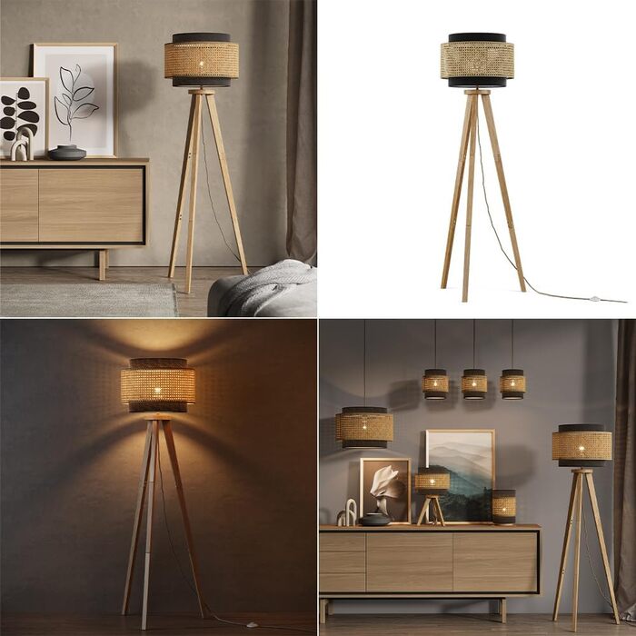 Стійка лампа Vicco Morten з ротангу, 45 см - торшер для читання, чорний