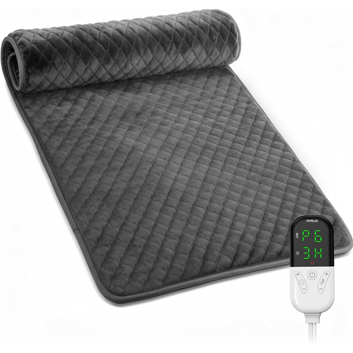 Електричний гріючий килимок XXXL (80 x 60 см) з автовимкненням, 6 температурних режимів, 4 налаштування часу для спини, плечей, живота, ніг, швидкий нагрів, можна прати в машині