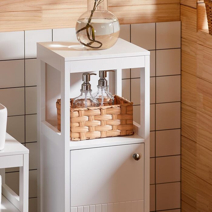 Шафка для ванної кімнати SoBuy BZR186-W, 30x30x89 см, білий колір, з регульованими полицями, вузька, для маленьких ванних кімнат