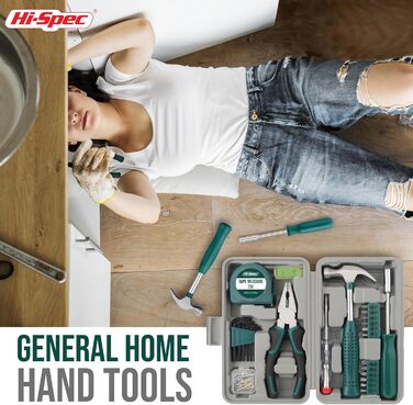 Набір інструментів Hi-Spec 25 предметів зелений компактний для дому та офісу: базовий набір для ремонту в кейсі